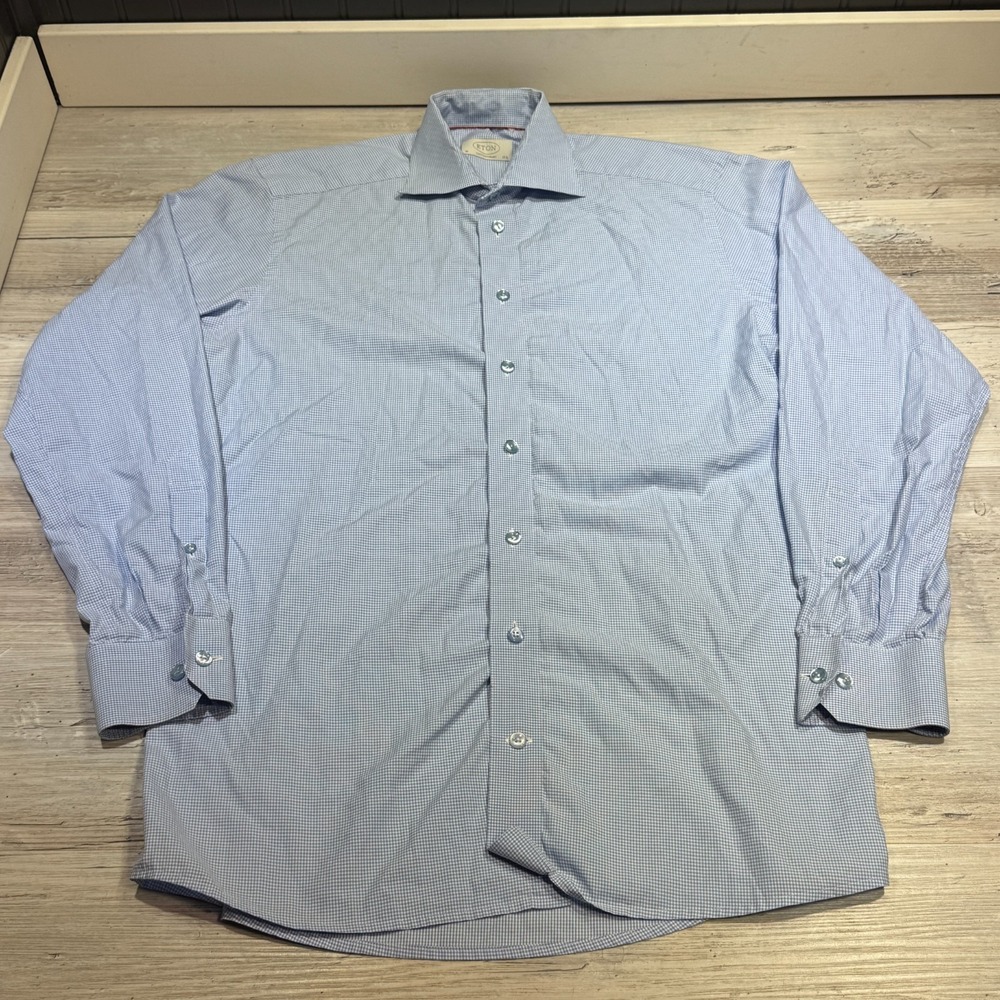 Eton Contemporary Button Down Shirt Mens 15.5 39 Reg Fit Blue Check Long sleeve - Picture 2 of 8